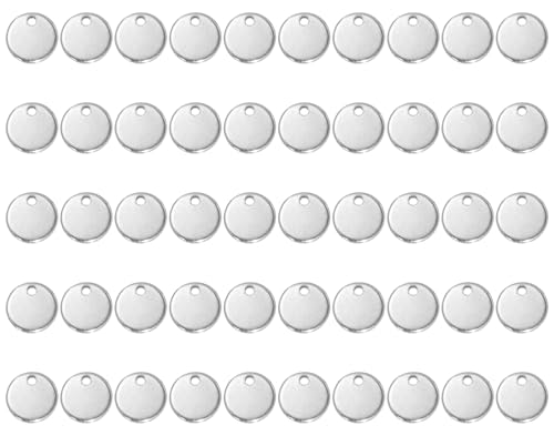 Shapenty Small Round Stainless Steel Flat Blank Stamping Tag Pendants Mini Discs for Bracelet Earring Necklace Chain Charms Jewelry Making Specialized Number Alphabet Stamping, 50PCS - color: Silver, size: 8MM