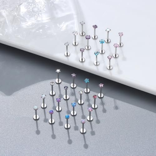 Besteel 28Pcs Threadless Nose Rings Studs Set Surgical Steel Lip Nostril Labret Medusa Piercing Jewelry Push in Tragus Conch Helix Flat Back Earrings for Women Men 16G 18G 20G 6/8mm - style: 18G-8MM