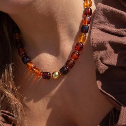 Chunky Colorful Beaded Choker Necklace for Women, Summer Beach Statement Resin Beads Necklace, Trendy Womens Summer Beach Jewelry Birthday Gifts for Vacation Holiday - color: Square Brown Bead