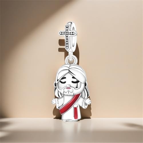 925 Sterling Silver Charms for Bracelets and Necklace Religious Cross Pendants Praying Hands, Bible, Virgin Mary, Jesus, Church Bead Jewelry - color: Charm with the theme of Jesus