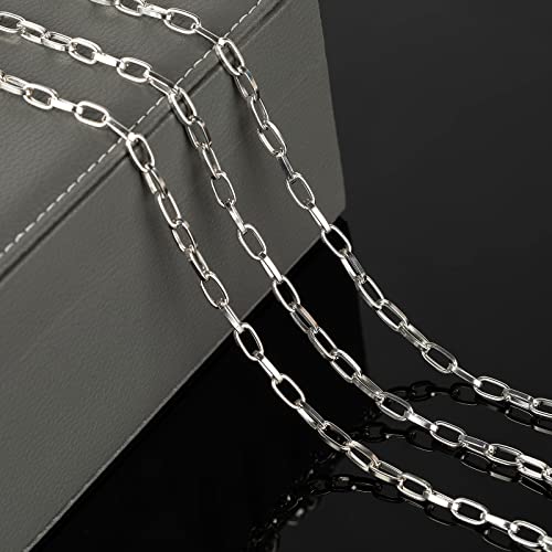 32.8 Feet Aluminum Flat Oval Silver Chains for Jewelry Making Unwelded Paperclip Link Cable Chain Spool Necklace Chains Bulk with Lobster Clasps and Jump Rings - color: 5.5×11mm-Silver