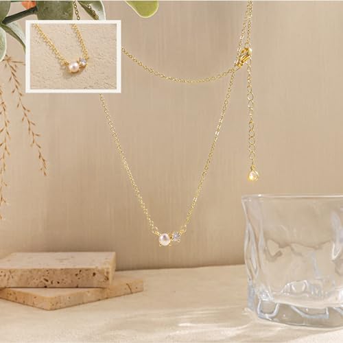 Pearl Necklaces for Women,Dainty Gold Pendant Necklaces Waterproof Jewelry | 14K Gold Plated Pearl Necklaces,Dainty Elegant Wedding Necklace,Small Cute Adjustable Minimalist Necklace,Non Tarnish Jewelry - color: GOLD-9