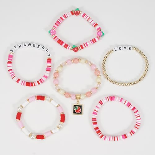 Twinfree Bohemian Cute Fruit Banana Cherry Strawberry Pineapple Mango Polymer Clay Beaded Stackable Stretch Bracelets - color: Color 2