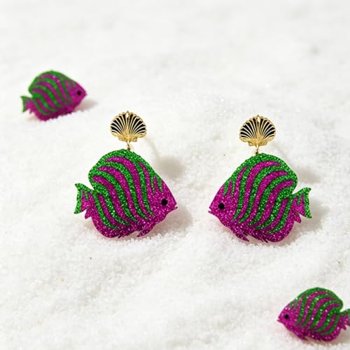 Cute Acrylic Tropical Fish Earrings Creative Parrot Hornbill Drop Dangle Earrings Stylish Animal Statement Earrings Daily Wear Jewelry for Women - color: Rose Red Green Fish