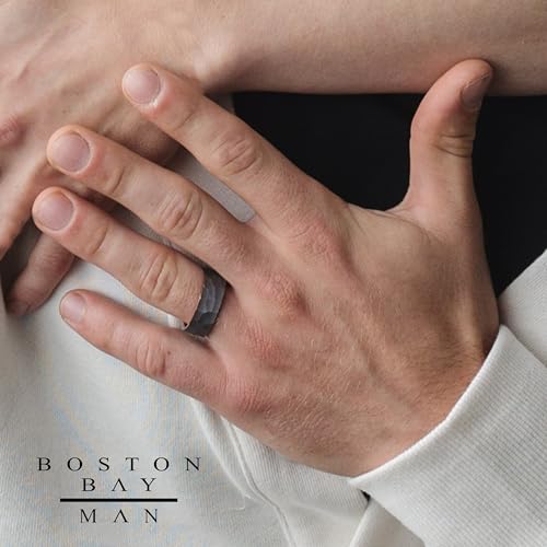 Boston Bay Diamonds Tantalum Comfort Fit Mens Wedding Band or Fashion Ring - 7mm & 8mm - Choice of Style - color: 8mm Hammered Texture Rose center