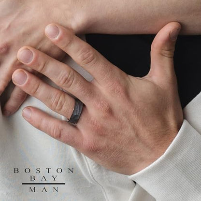 Boston Bay Diamonds Tantalum Comfort Fit Mens Wedding Band or Fashion Ring - 7mm & 8mm - Choice of Style - color: 8mm Hammered Texture Rose center