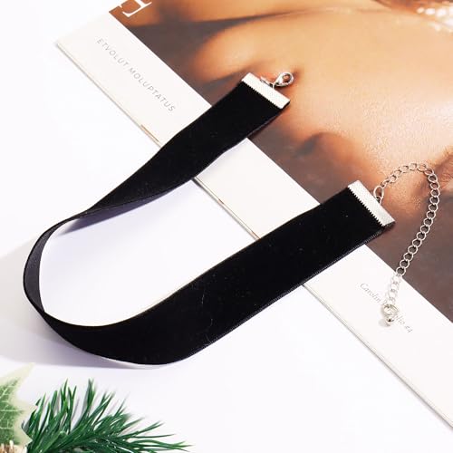Velvet Choker Necklace for Women Goth Halloween Y2K Ribbon Collar Set - color: 2.54cm-12pcs-black