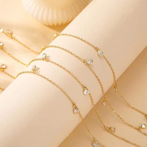 CHESKY Waist Beads for Women, Dainty 14k Gold Plated Waist Chain Beach Accessories Cute Belly Chain Body Chain Gold Chain Belts for Women Summer Beach Jewelry for Womens Gifts Rave Outfits for Womens - style: CZ belly chain-gold