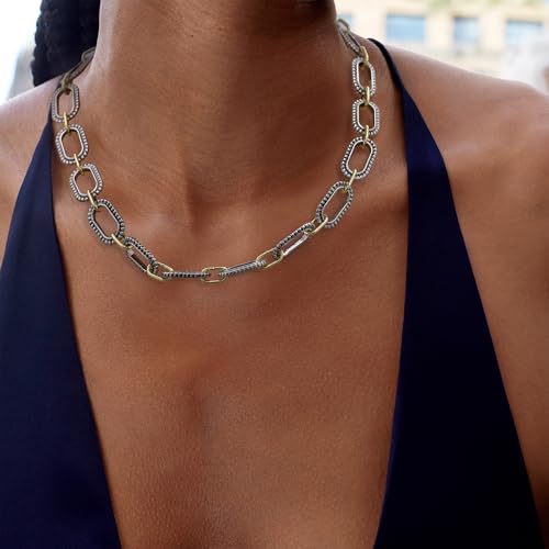 Wire Necklaces for Women, 2 Tone Link Chain Necklaces Circles Adjustable Necklaces Costume Jewelry for Women Gifts - color: Paperclip-D