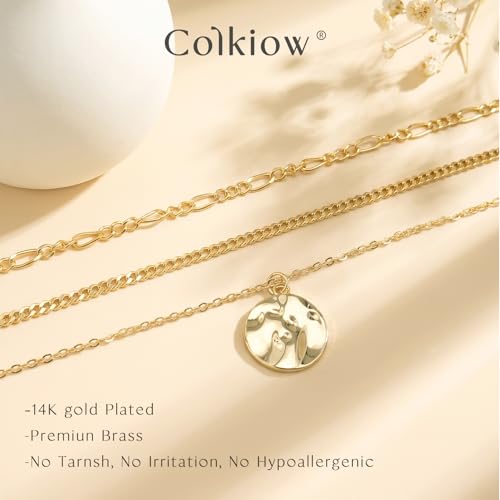 Layered Gold Necklaces for Women14K Gold Planted Non Tarnish | Cuban, Herringbone,Figaro,Paperclip Chain Layering Stack Choker Necklace , Trendy Jewelry Gift for Women - color: A