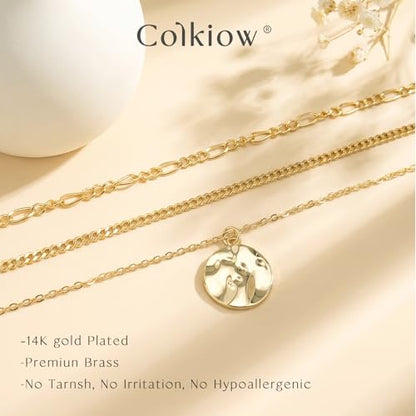 Layered Gold Necklaces for Women14K Gold Planted Non Tarnish | Cuban, Herringbone,Figaro,Paperclip Chain Layering Stack Choker Necklace , Trendy Jewelry Gift for Women - color: A