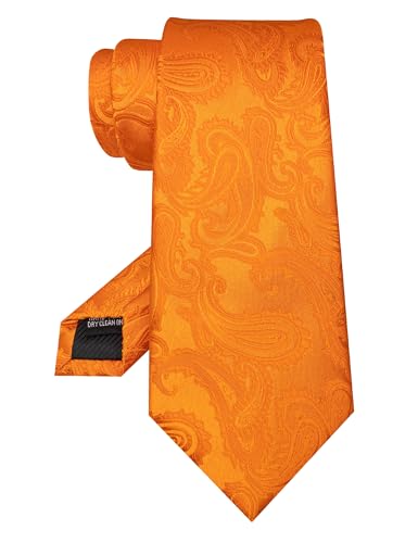 JEMYGINS Mens Paisley Tie and Pocket Square,Lapel Pin,Cufflinks,Tie Clip Sets with Gift Box 5PCS - color: Orange