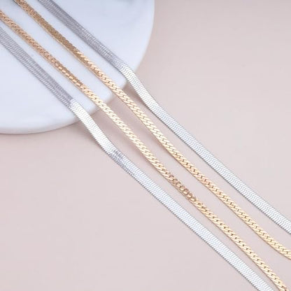 Gold Choker Necklace Dainty Cuban Link Necklace Simple Flat Snake Chain Necklace Layered Herringbone Necklace Hip Hop Jewelry for Women - style: Style-4
