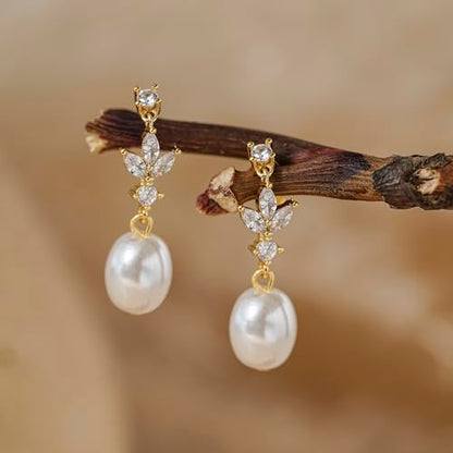 Gold Earrings for Women Trendy, Dainty Dangle Earrings 14K Gold Plated Drop Earrings Cute Wedding Earrings Fashion Prom Bridal Jewelry Gifts - color: Gold-A8