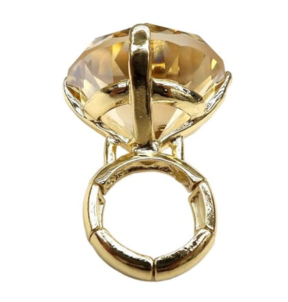 NYFASHION101 Women's Extra Big Rhinestone Fashion Stretch Ring - color: Brown/Gold-Tone