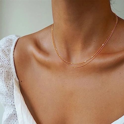 CHESKY 14K Gold Plated Silver Dainty Satellite Choker Necklace for Women | Layered Beaded Chain Necklace, Thin Choker Jewelry, Dainty Gold necklace, Minimalist Trendy Jewelry, Daily Gift for Women - style: Satellite Dot-GD