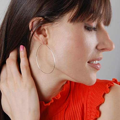 Thin Hoop Earrings for Women - Lightweight Wire Threader Loop Drop Dangles | Plated in 18K Gold or 925 Sterling Silver, Hypoallergenic and Safe for Sensitive Ears - color: 925 Silver Plated - 2.5" inch