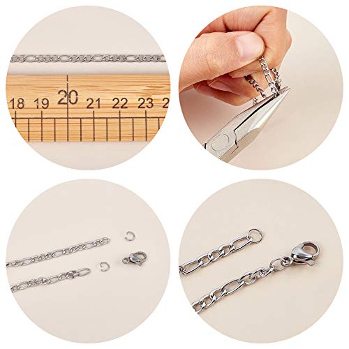 UNICRAFTALE 32.8ft(10m/Roll) Figaro Chains 304 Stainless Steel Chains Unwelded with Spool Figaro Chains Necklaces Metal Material Connector Chains for Women DIY Necklace Jewelry Making