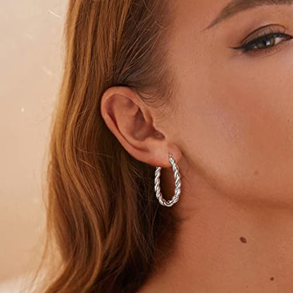 14K Gold Plated Hoop Earrings 925 Sterling Silver Post Earring for Women - color: Silver