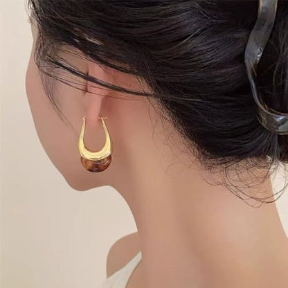 Vintage Amber Resin Hoop Earrings for Women Statement Chunky U-Shaped Brown Thick Dangle Huggie Stainless Steel Retro Trendy Earring Fashion Jewelry Gift for Her