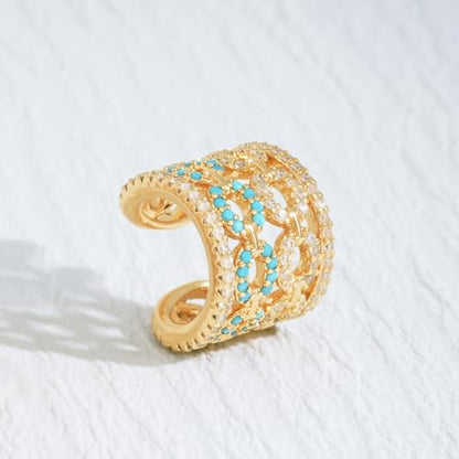 Chunky Ear Cuff Earrings for Women Single | Non Piercing, Clip On, 14K Gold Plated, Cubic Zirconia, Hypoallergenic, Jewelry Gifts - style: Turquoise