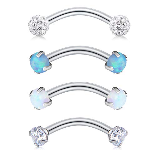 Anicina Rook Curved Barbell Piercing Jewelry Surgical Steel Rook Earrings Eyebrow Rings for Women Horseshoe Rook Eyebrow Septum Piercing Hoop 16G Silver Black - color: E-mix 3-8mm