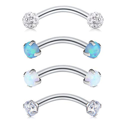 Anicina Rook Curved Barbell Piercing Jewelry Surgical Steel Rook Earrings Eyebrow Rings for Women Horseshoe Rook Eyebrow Septum Piercing Hoop 16G Silver Black - color: E-mix 3-8mm