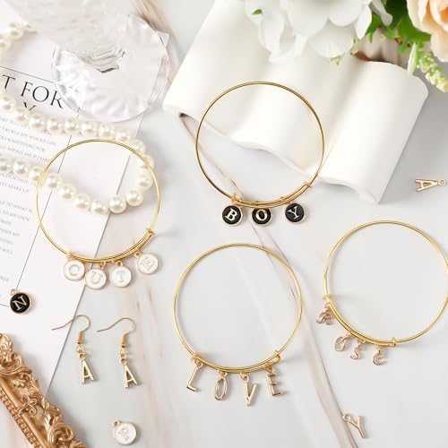 SANNIX 156Pcs/6 Sets Letter Charms, Letter Charms 3 Styles A-Z Initial | Alphabet Metal Charm, with 200Pcs Open Jump Rings, for Bracelet Earrings Necklace, Jewelry Making, KC Gold - color: KC Gold White Black