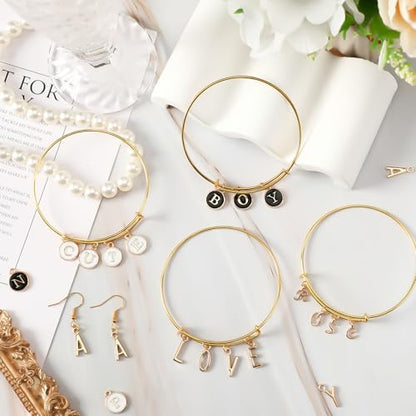 SANNIX 156Pcs/6 Sets Letter Charms, Letter Charms 3 Styles A-Z Initial | Alphabet Metal Charm, with 200Pcs Open Jump Rings, for Bracelet Earrings Necklace, Jewelry Making, KC Gold - color: KC Gold White Black