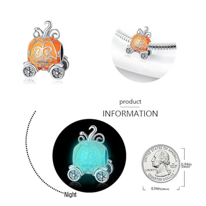 Charm for Bracelets and Necklaces, Heart Animals 925 Sterling Silver Bead Celestial Sun Moon Star Charms Jewelry Gift for Women Girls - color: Glow-in-the-dark Pumpkin Car Charm