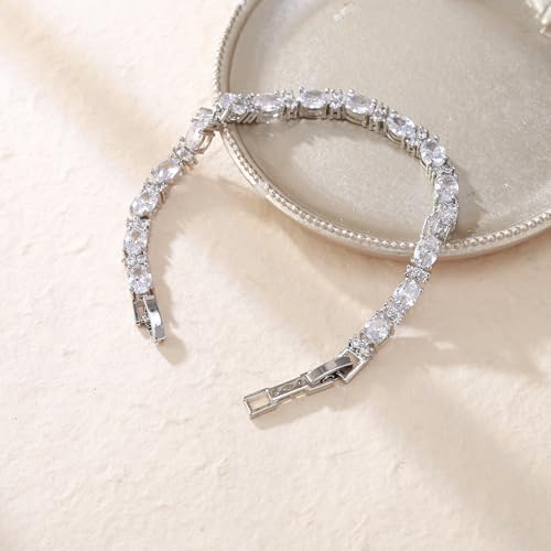 Crysdue Wedding Bridal Bracelets for Brides, Cubic Zirconia Tennis Birthstone Jewelry Gift for Women Prom - style: C_Clear 8“