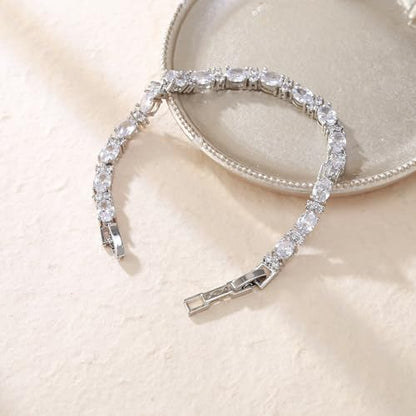 Crysdue Wedding Bridal Bracelets for Brides, Cubic Zirconia Tennis Birthstone Jewelry Gift for Women Prom - style: C_Clear 8“