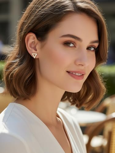 All Moissanites Sparkly Geometric Stud Earrings for Women, Solid 925 Sterling Silver with Rhodium/Gold Plated Hypoallergenic, Lightweight Comfy Earrings - color: Triangle - Yellow Gold