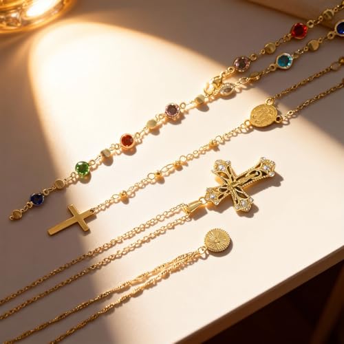 Layered Necklace for Women, Cross Pendant Y Necklace Set, 18K Gold Plated Dainty Stackable Jewelry Gift for Everyday Wear - style: 4PCS - I