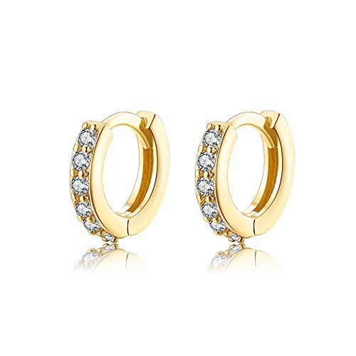 Cubic Zirconia Pave Cz Hoop Earrings Huggie Tiny Mini Small for Cartilage Sterling Silver Gold Plated 11mm 9mm 8mm 7mm Hoop Earrings - style: Gold-7mm Inner Diameter