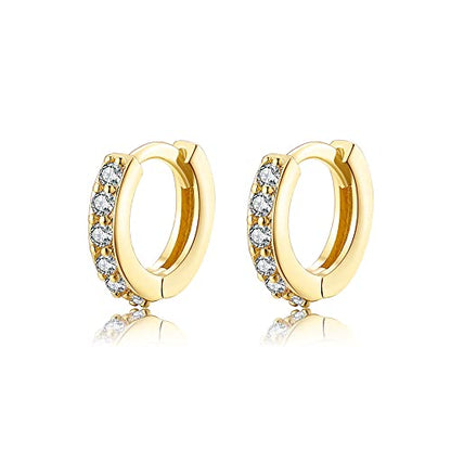Cubic Zirconia Pave Cz Hoop Earrings Huggie Tiny Mini Small for Cartilage Sterling Silver Gold Plated 11mm 9mm 8mm 7mm Hoop Earrings - style: Gold-7mm Inner Diameter