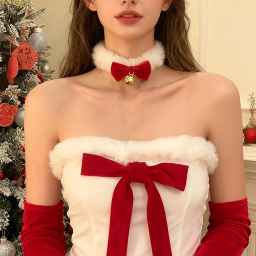Bow Necklace for Women Red Bow Choker Black Ribbon Necklace Pearl Velvet Lace Necklaces Cute BowKnot Necklaces for Christmas Gifts - color: red D