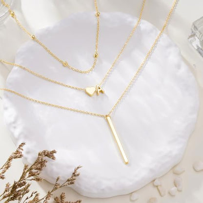 Turandoss Layered Initial Necklaces for Women Trendy | Dainty 14K Gold Plated Heart Necklace for Women Letter Necklace Layering Y-Shaped Bar Necklaces Stack Womens Jewelry Gifts - color: M