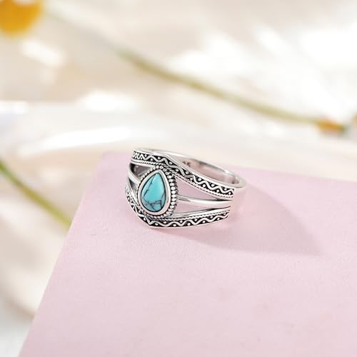 Boho Turquoise Ring for Women Sterling Silver Western Style Statement Ring Bohemian Jewelry Gifts - style: Turquoise-A