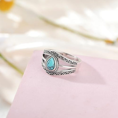 Boho Turquoise Ring for Women Sterling Silver Western Style Statement Ring Bohemian Jewelry Gifts - style: Turquoise-A
