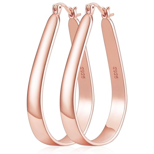 Sterling Silver Hoop Earrings for Women Large Oval Hoop Earrings Lightweight Big Gold Hoops Earrings Hypoallergenic 14K Gold Plated Hoops Earrings Non Tarnish Jewelry Gifts 20/30/40mm - color: Rose Gold-30*50mm