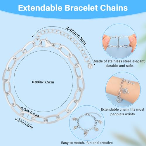 384 Pieces Silver Charm Bracelet Making Kit, Including Paperclip Chain Bracelets, Cross Charms, Jump Rings for DIY Bracelet Making