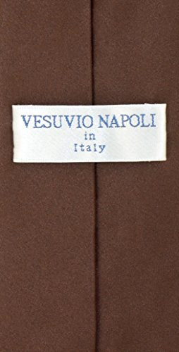 Vesuvio Napoli PreTied Men's Necktie Solid Color Mens Adjustable Zipper Neck Tie - color: Chocolate Brown