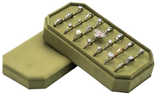 Velvet Ring Organizer Display Tray Jewelry Box Earring Holder Case | for Wedding Birthday Christmas Day (Olive Green) - color: Olive Green