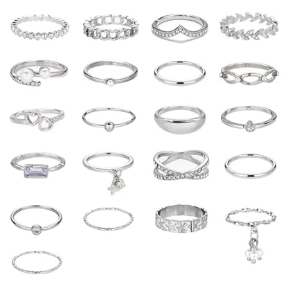 42-Piece Gold Tone Stackable Ring Set for Women, Boho Minimalist Stacking Rings with Crystal & Heart Accents, Adjustable Open Band Jewelry for Daily Wear - style: TZY-003351-01