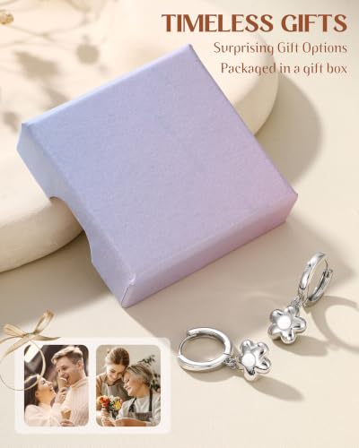 FIBO STEEL 14K Gold Plated Hoop Earrings with Charms for Women Huggie Hoops | Hypoallergenic 925 Sterling Silver Post Dangle Earrings Small Silver Gold Hoops Earring Cubic Zirconia Dangle Drop Jewelry - color: Flower - Silver Plated