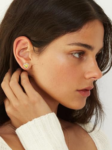 FindChic Birthstone Earrings for Women, Round/Heart/Square/Teardrop Earrings with 925 Sterling Silver Posts & Push Backs, Hypoallergenic Studs with Cubic Zirconia, 12 Months Jewelry with Gift Box - style: 11. November-Yellow Topaz (Heart-Gold)
