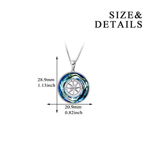 AOBOCO 2026 Graduation Gifts 925 Sterling Silver Compass Pendant Necklace High School College Graduation Jewelry Gifts for Women Daughter - style: Pendant, Silver (White Gold Plated), Blue Crystal, Compass Design