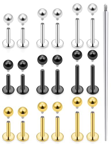 18G 16G 14G Lip Labret Medusa Nose Rings Studs Flat Back Earrings Internally Threaded 316L Surgical Steel Snake Bites Lip Rings Cartilage Tragus Helix Conch Earring Stud 6mm 7mm 8mm - color: 3 Color-18G（1.0mm)-6mm 7mm 8mm Bars-3mm CZ