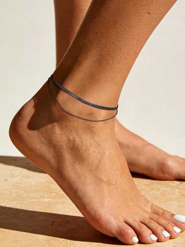 PROSTEEL Ankle Bracelets for Women Waterproof, Layered Stainless Steel Summer Beach anklets, Silver/Gold 8-10.5 Inch Adjustable, Come with Box - color: Black, size: Layer Snake